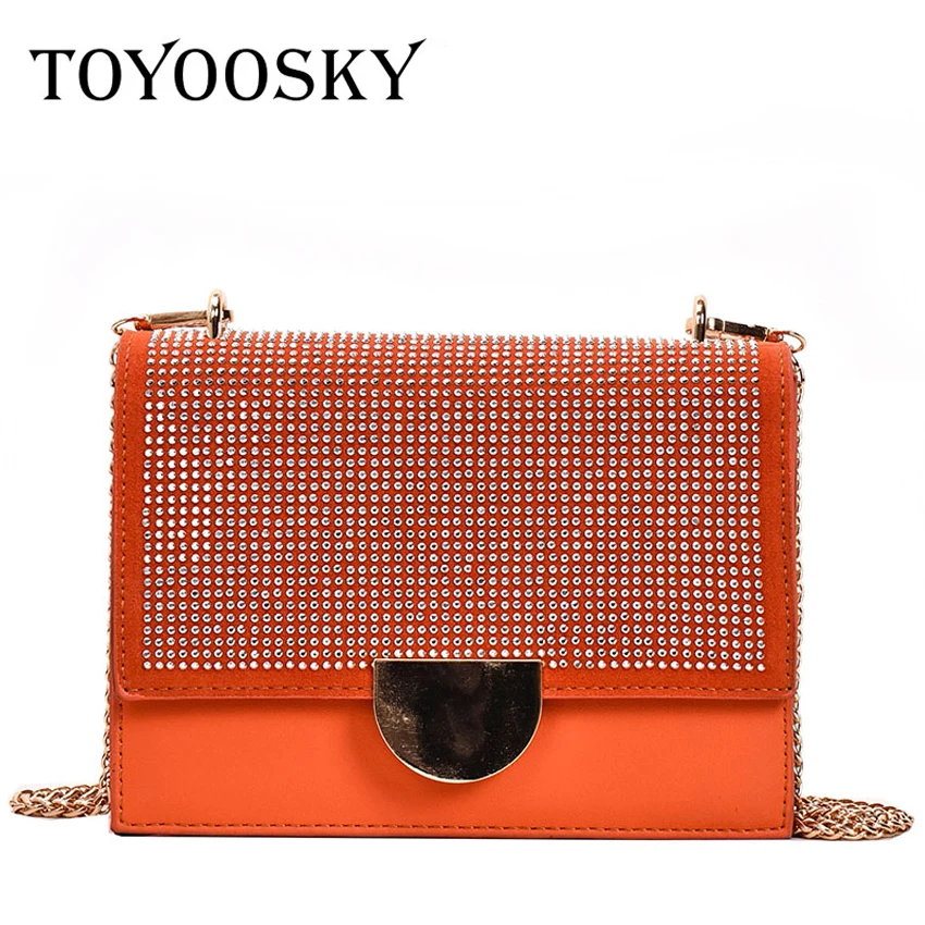 

TOYOOSKY Fashion Simple Female Small Square Bag 2019 New Quality PU Leather Women's Designer Handbag Diamond Chain Shoulder Bag
