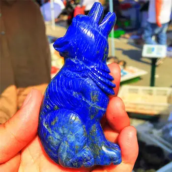 

1pcs AAAA Natural crystal lapis carvings fierce Wolf crystal unicorn statue decorated with Christmas gifts