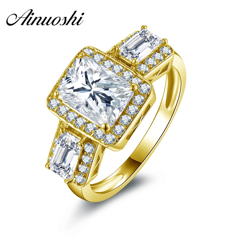 

AINUOSHI 10K Solid Yellow Gold Wedding Ring 1.5 CT Rectangle Cut Simulated Diamond Anel de ouro Jewelry Women Engagemrnt Rings