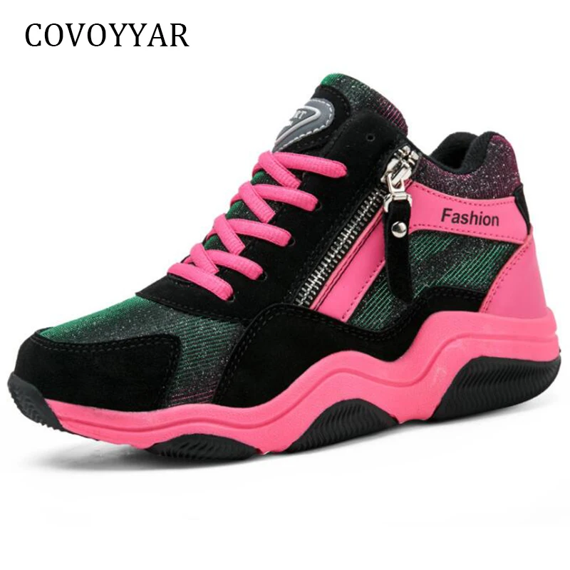 

COVOYYAR Fashion Shining Casual Shoes 2019 Comfort High Top Women Sneakers Hidden Wedges Platform Lace Up Women Shoes WSN691