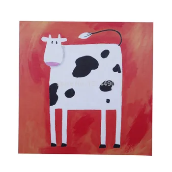 

Hand Painted Cartoon Oil Painting on Canvas Abstract Animal Wall Art for Home Decoration A Lovely Cow / No Frame Free Shipping