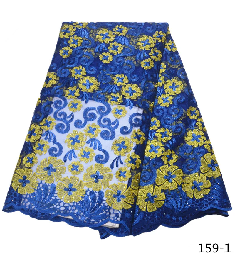 

Latest Blue African Lace Fabric 2019 High Quality Lace Embroidery French Mesh with Beads Nigerian Lace Fabrics Material 159