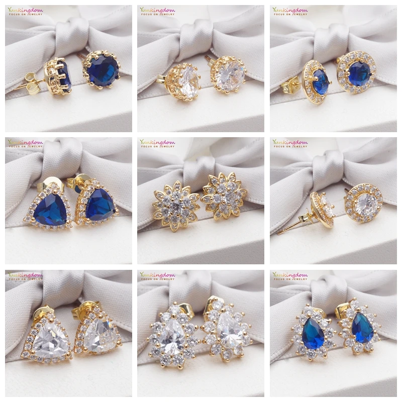 

Yunkingdom 9 Different Styles Fashion Jewelry Gold Earring Round Triangle Zirconia Crystal Stud Earrings for Women Gifts Party