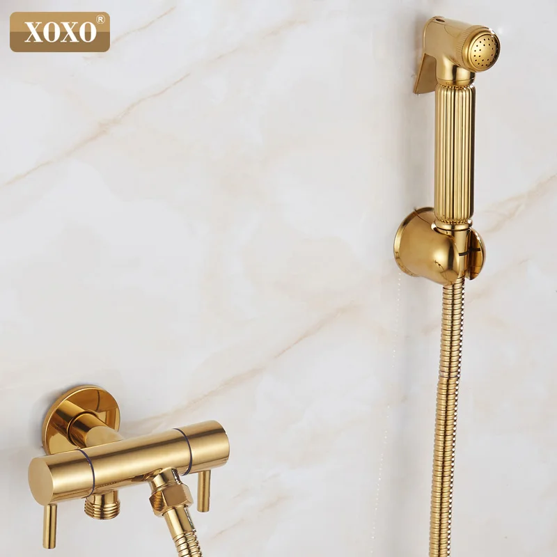 XOXO Bidet Faucets Wall Brass Cold Water Toilet Corner Valve Handheld Hygienic Shower Head Wash Car Pet Sprayer Airbrush Tap - Цвет: golden