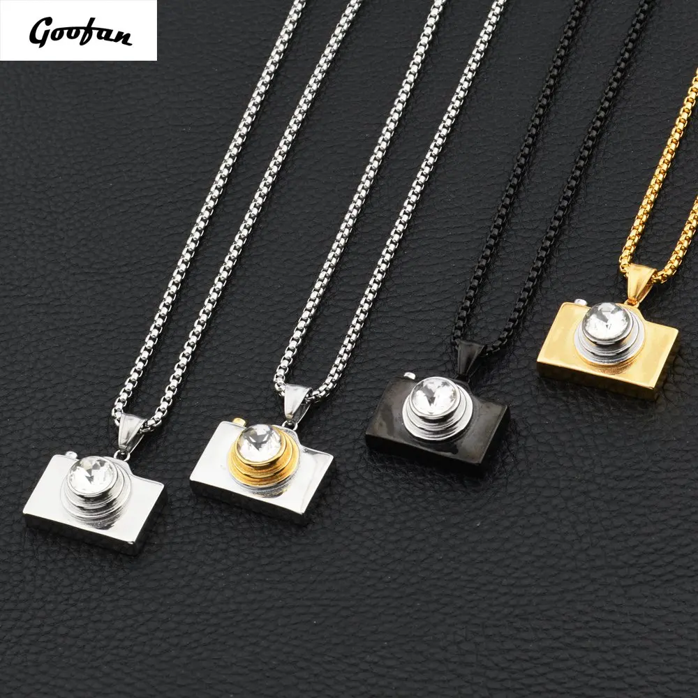 

Goofan Hiphop Men Color Mini Camera with Rhinestone Pendant&Necklace Cool 316L Stainless Steel Jewelry STN684