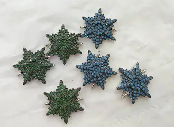 

6pcs CZ Micro Pave 25mm Star Flower Pendant/Charm, Cubic Zirconia Connector Charm, Green Black Red Blue Star Jewelry Findings,