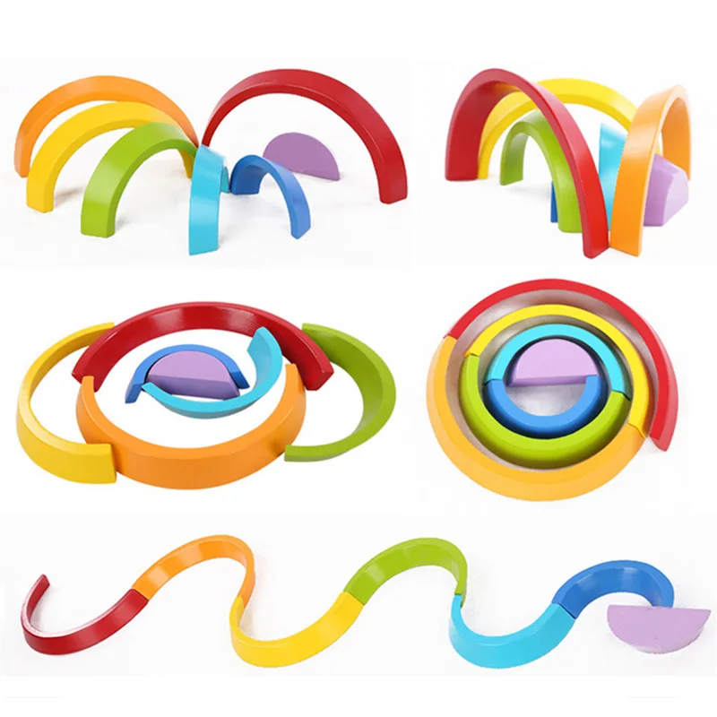 

montessori rainbow blocks wooden toys Colorful arched building blocks Children's Early Learning Educational Kid's Baby Gifts