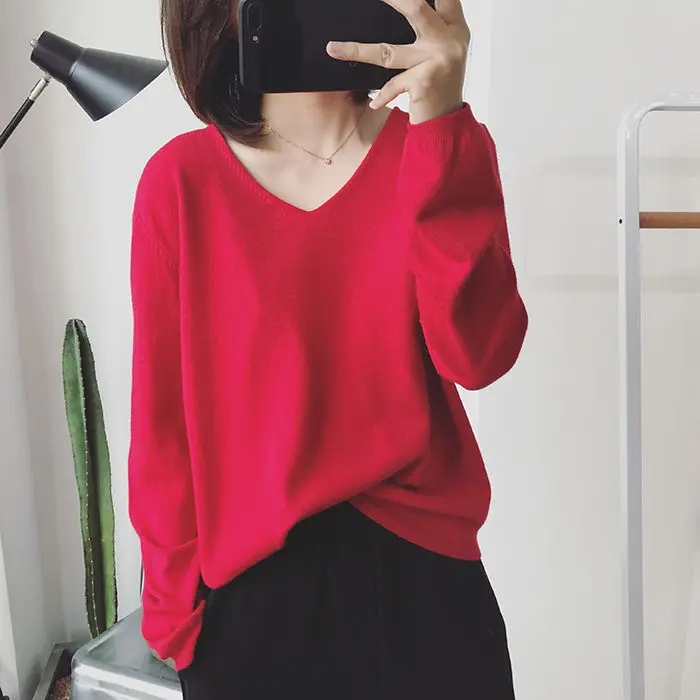 Vangull Sweater V-Neck Women 2019 New Autumn Cashmere Sweater Solid Sexy Pullovers Coat Female Casual knitted Winter Sweater