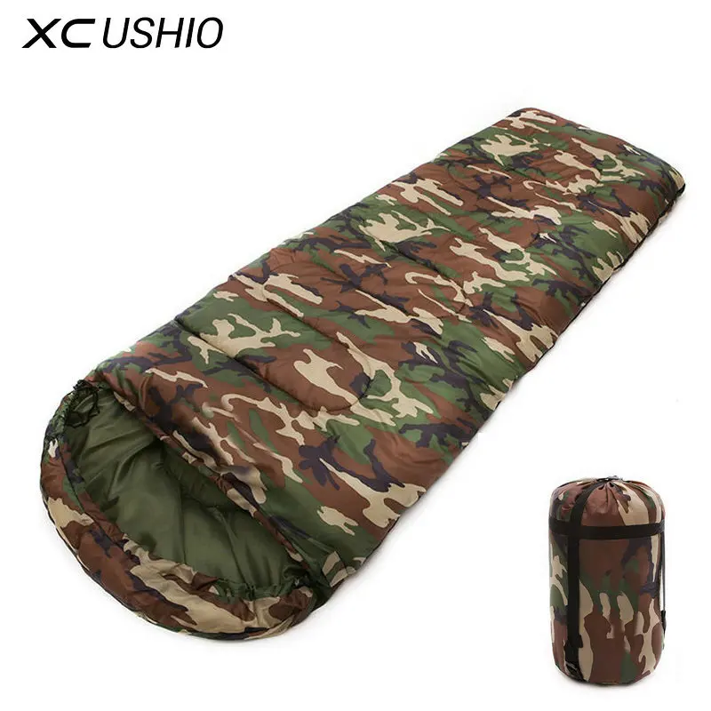 

XC USHIO Camping Military Camouflage Envelope Hooded Sleeping Bag Waterproof Soft Spring Autumn Splicable Single Sleeping Bag