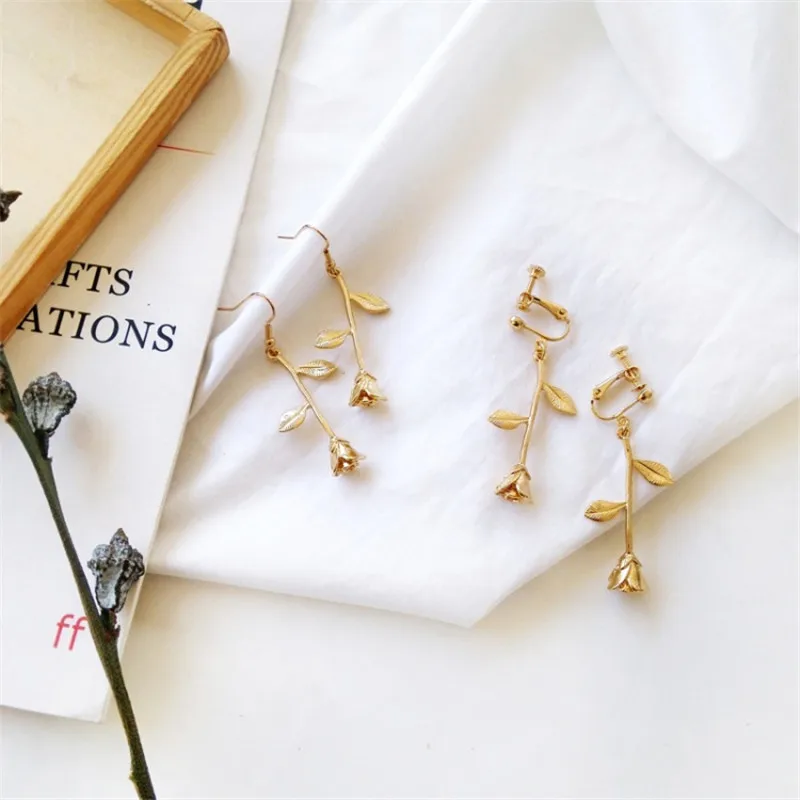 Женские металлические серьги клипсы в стиле ретро|rose earrings|flower earringsearrings korean |