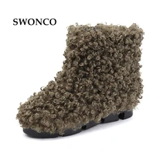 SWONCO/женские ботильоны; шерсть; теплые плюшевые зимние ботинки; женская обувь; ботильоны для женщин; Цвет Черный; модные женские ботинки