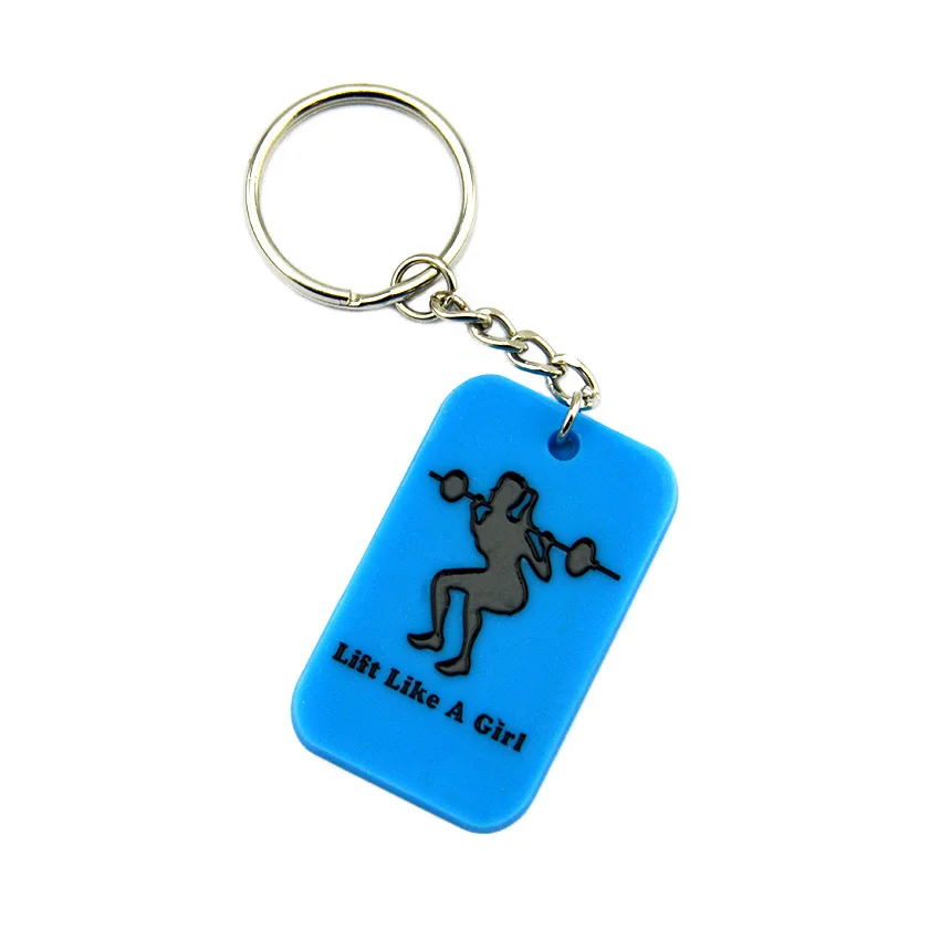 

OBH 1PC Blue Debossed Lift Like A Girl Silicone Rubber Dog Tag Keychain