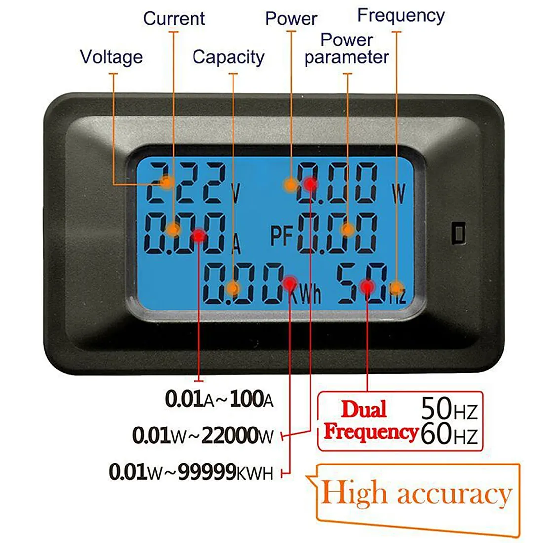 

6 IN 1 Digital Voltage Meters Indicator Power Energy Voltmeter Ammeter Current Amps Volt wattmeter tester Detector AC 110~250V
