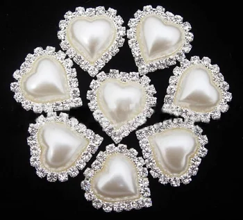 

100pcs Heart Flatback Diamond Crystal & Ivory Pearl Cluster Button For Ribbon Scrapbook Craft Hair Bow Decorartion