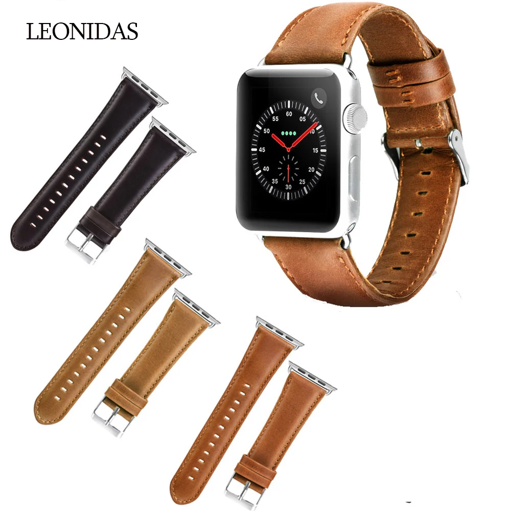 LEONIDAS новый браслет из натуральной кожи для Apple Watch 3 2 1 42 мм 38 первый слой кожаный
