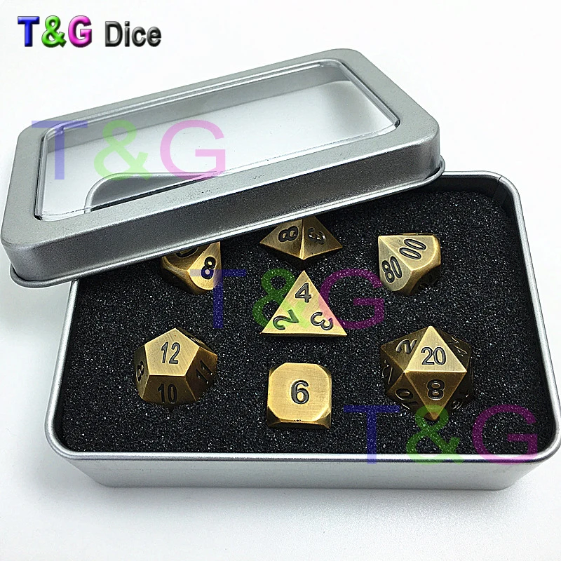 Высокое качество нового бронза металлический набор d4 d6 d8 d10 d% d12 d20 Настольная игра «Подземелья и Драконы» в форме ожерелья jouet игра в кости, кости с цыфрами с коробкой