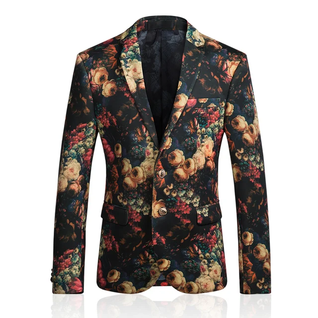 2017 New Men Flower Printing Blazers Fashion Urban Hip Hop Brand Blazer ...