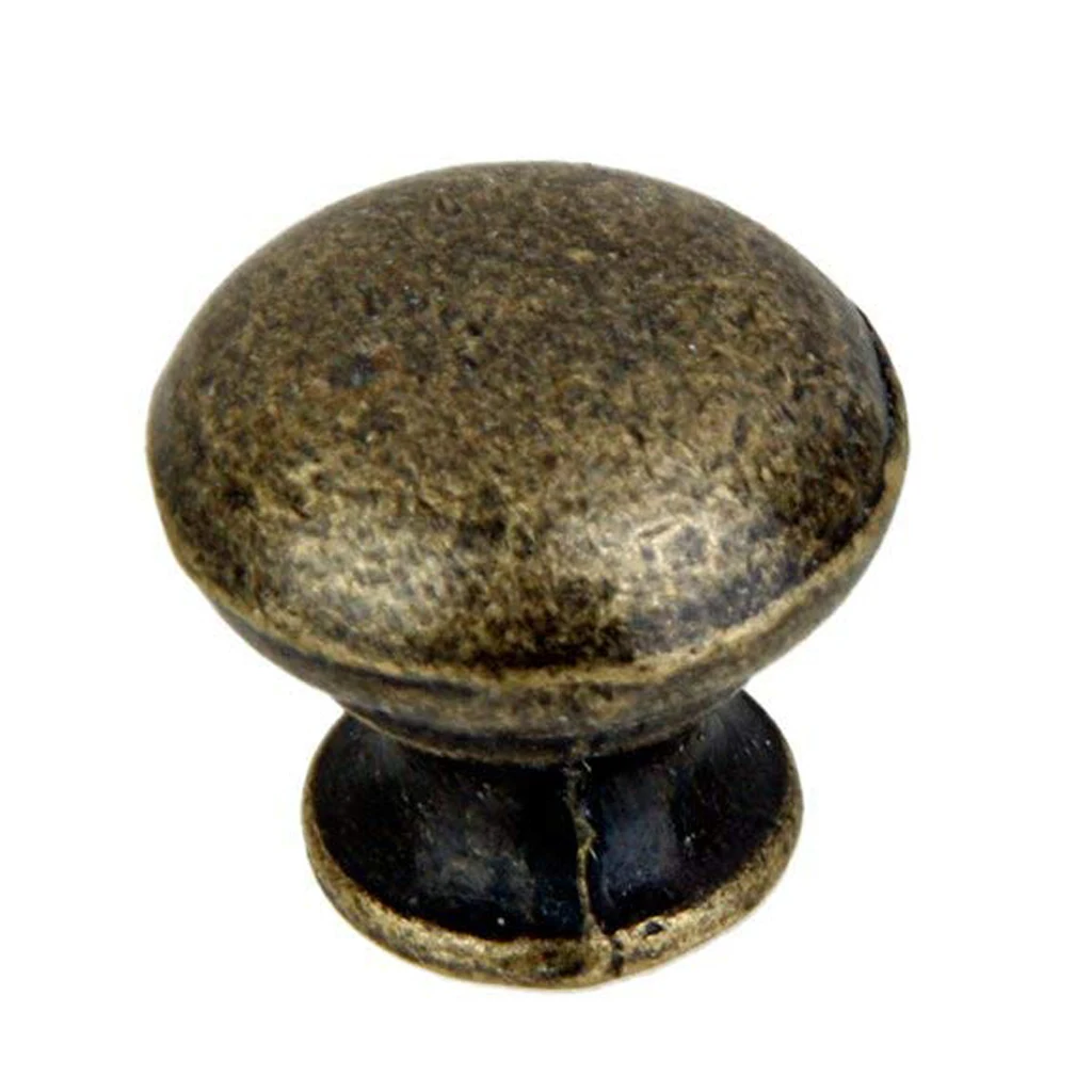 Set of 6 Handle Door Knob Round Drawer Cabinet Vintage - Antique Brass