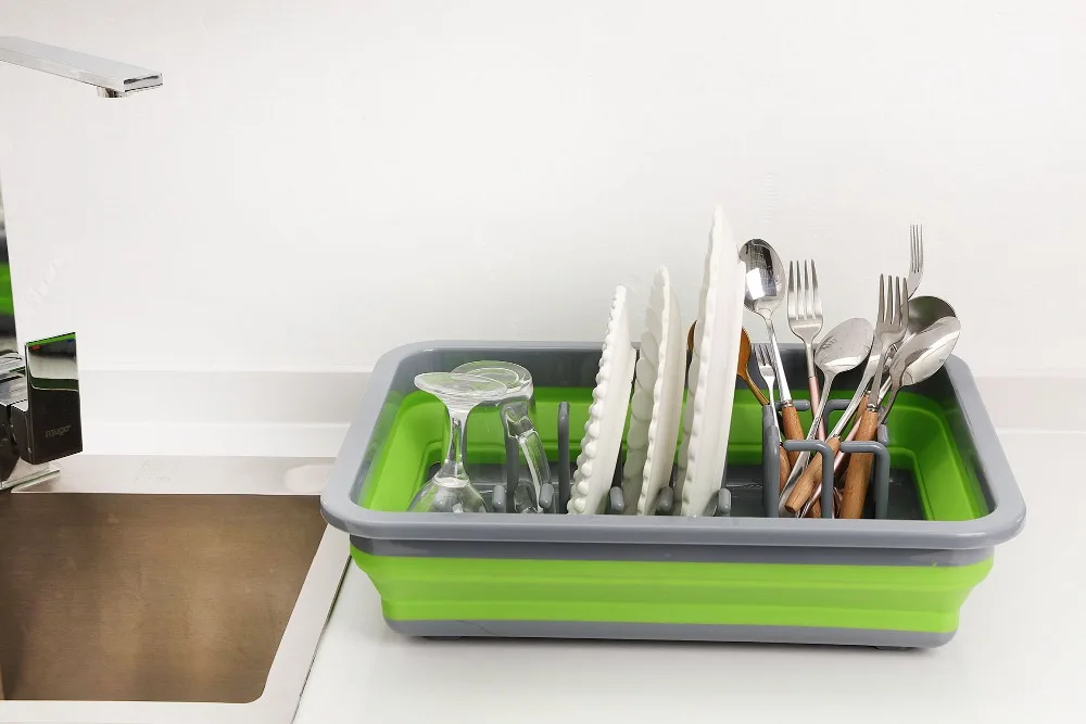 Foldable DIY Silicone Dish Rack Kitchen Storage Rack Drainer Plate Cups