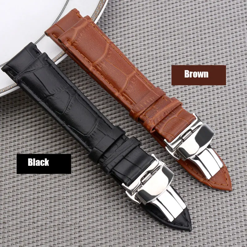 

Double click the butterfly leather leather watch accessories Leather Watchband Brown / black 18/20/22 one generation