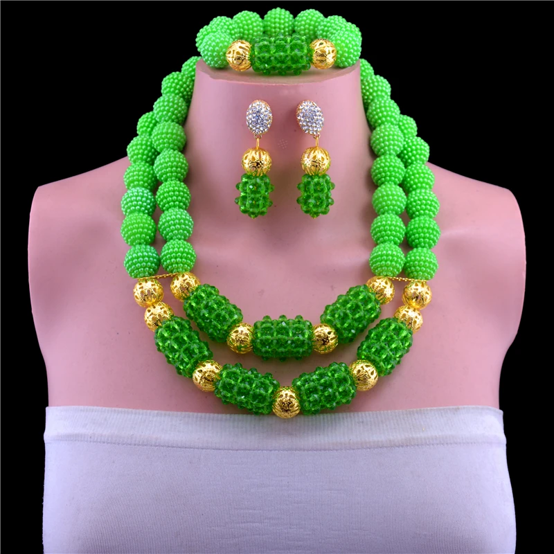 

2017 African Beads Jewelry Set Wedding African Beads Jewelry Set Green Nigerian Wedding African Beads Jewelry Set