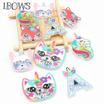 

IBOWS 2pcs Acrylic Liquid Quicksand Pacthes Sequin Cute Unicorn for DIY Hair Bow Accessories Handmade Phone Case Decor Supplier