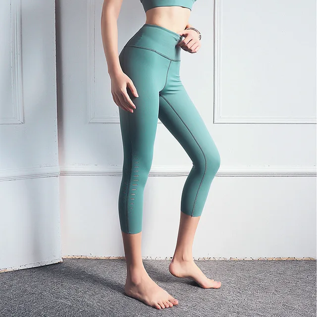 

Traceless Clipping Workout Fitness Jogger Capri Pants Women Side Hollow Out Sport Cropped Pants High Waist Yoga Gym Tights