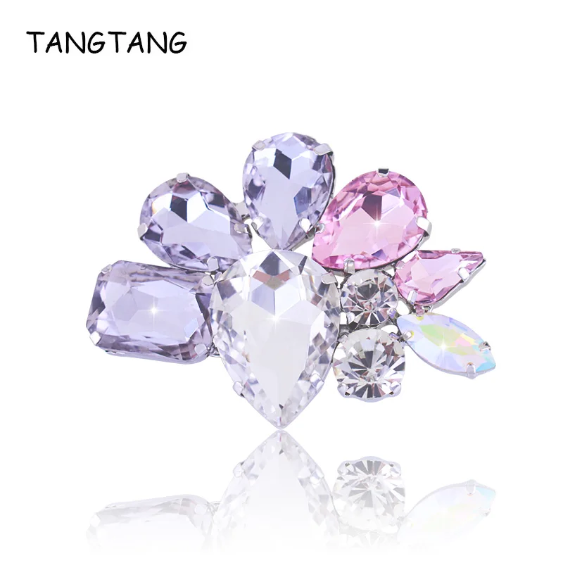 

TANGTANG Unique Brooch Shinning Lavender Crystal Brooch Pink Glass Fan Shape Jewelry Pins For Women Suit Ornaments Pins BH8362