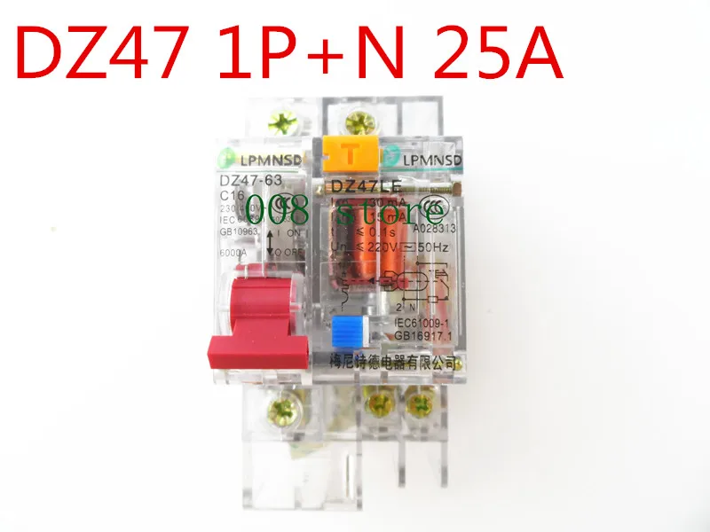 

Free shipping DZ47 25A 1P+N Residual current Circuit breaker with over current and Leakage protection RCBO
