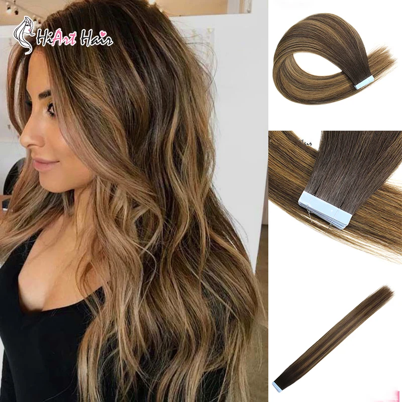 

HiArt 2.5g/PC Tape Hair Extensions Virgin Cuticle Remy Hair Salon Double Drawn Human Fusion Hair Balayage Straight 18"20"22"