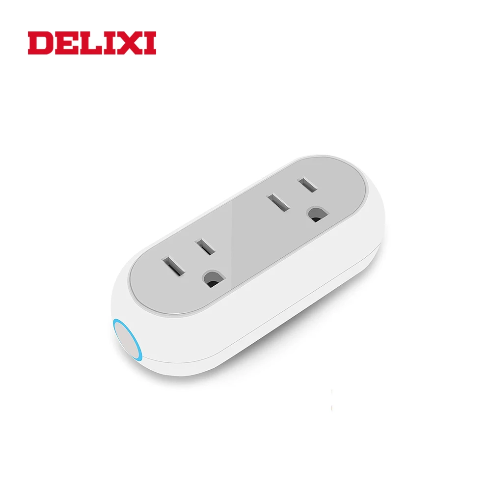 

DELIXI US smart socket wifi remote control with wireless timing power on off 2 outlet plug for Amazon alexa/google home 10A