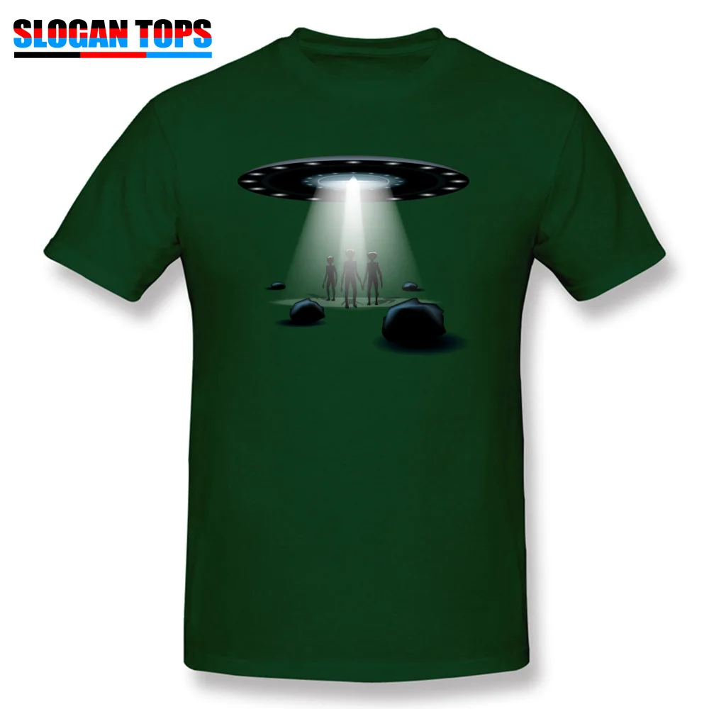 Новое поступление, Мужская футболка с принтом НЛО, футболка с коротким рукавом, лето-осень, круглый вырез, хлопок, топы для парней, серые футболки с принтом инопланетян - Цвет: Dark Green