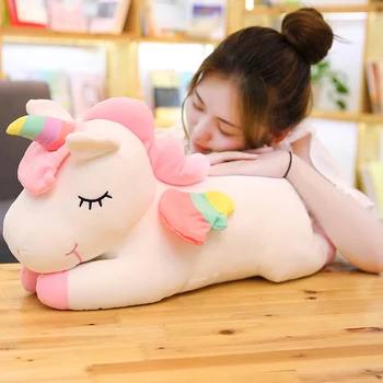 

Candice guo! super cute plush toy cartoon rainbow wings Unicorn stuffed doll papa pillow cushion birthday Christmas gift 1pc
