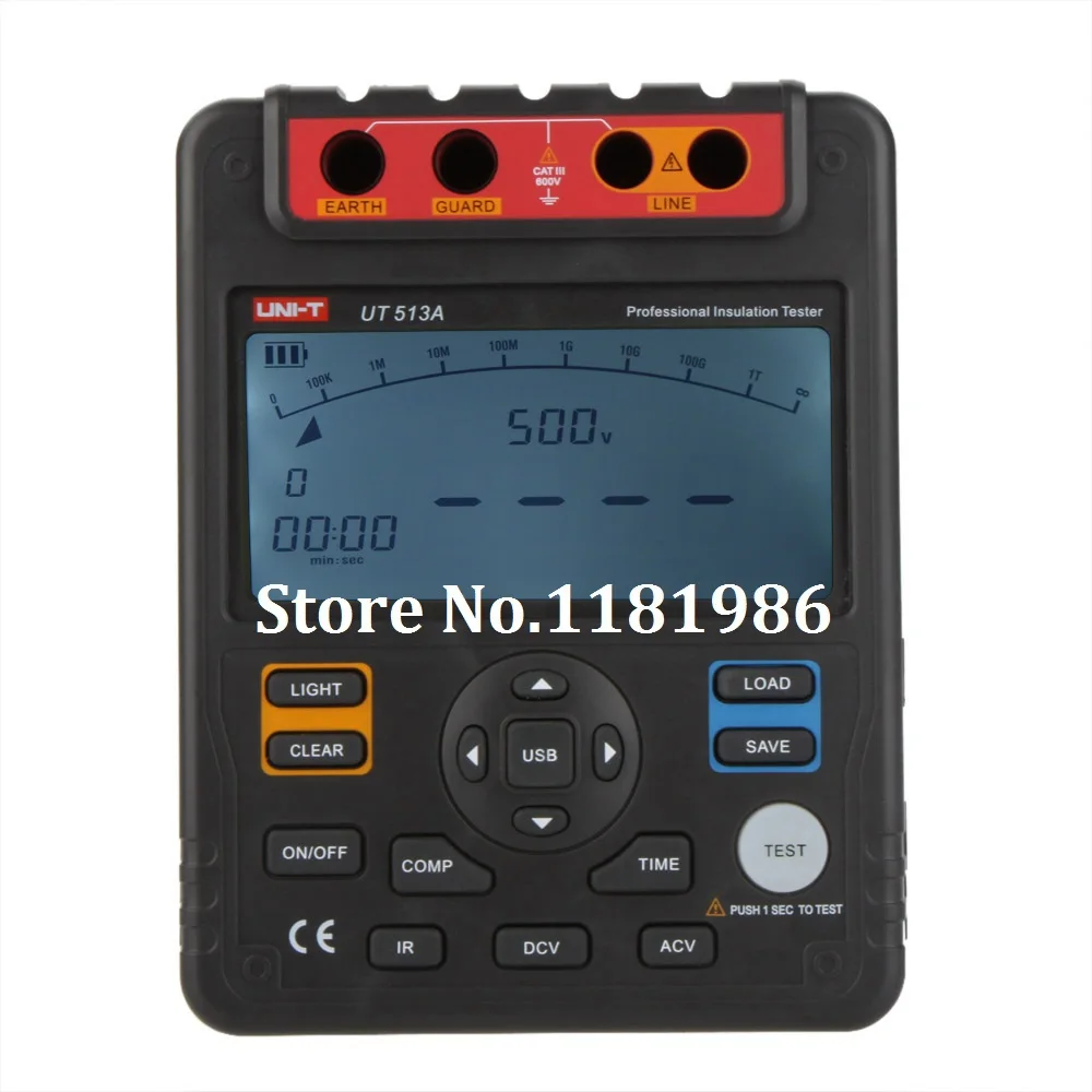 

UNI-T UT513A Digital Insulation Resistance Tester Megohmmeter Voltmeter 5000V 1000M ohm w/ USB Interface Earth Ground Meter