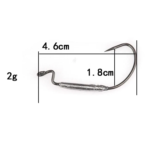 Новинка, 10 шт., 1,8 г, 2 г, 3 г, 6 г, Высокоуглеродистая Сталь, рыболовные крючки, Кривошип, острые Крючки для мягкой приманки, рыболовный крючок с свинцом - Цвет: B