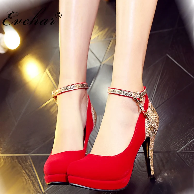 

NEw Platform Pumps Women Thin super High Heels Rhinestone Fringe Woman Ankle Strap Pumps Bling Ladies Party Wedding Shoes 33-42