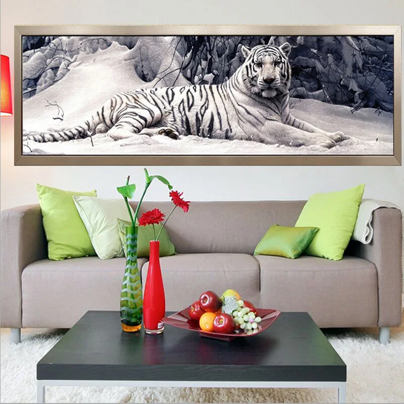 Comprar Bordado de diamantes 5D Diy diamante pintura punto de cruz tigre blanco redondo diamante mosaico animales hogar pinturas manualidades