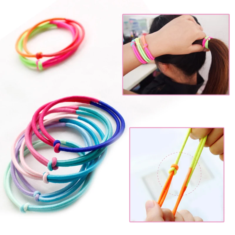 

1PC wild rubber band girls hair ring temperament ladies Korean hair ring fluorescent two-color fashion ponytail hair accessories