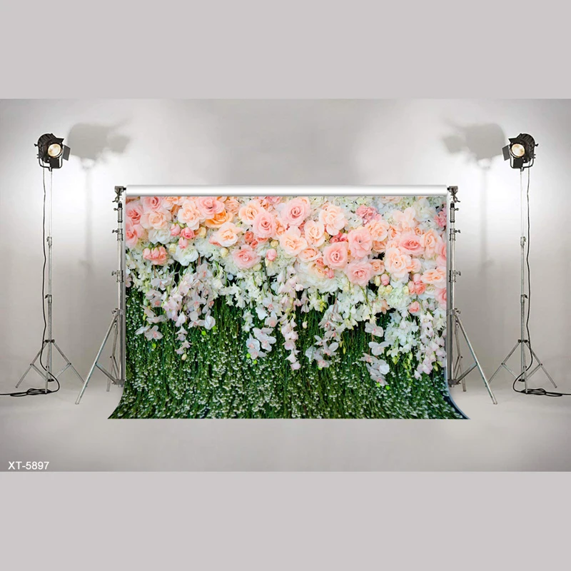 

vinyl 3D blooming pink roses flowers wall Backdrop floral wedding backdrops for bridal shower wedding background photo studio