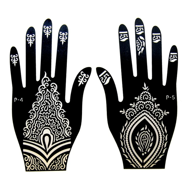 1pair 2pcs Left Right Hand Mehndi Henna Tattoo Stencils 1pair 2pcs Left Right Hand Mehndi Henna Tattoo Stencils Glitter Airbrush