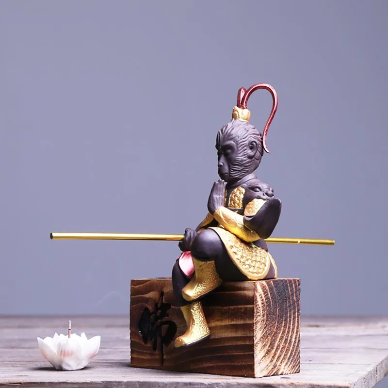 Zen Monkey Statue Chinese Kung Fu Tea Set Accessories Purple Clay Tea