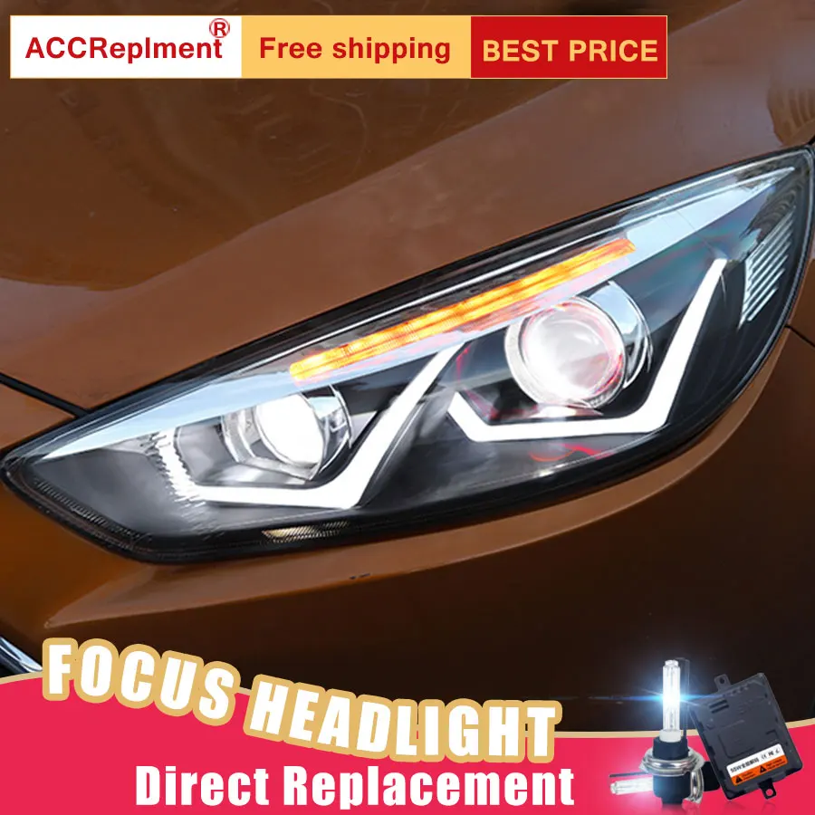 Светодиодный комплект фар для Ford Focus 2015-2018 2 шт. фары автомобиля ангельские глазки