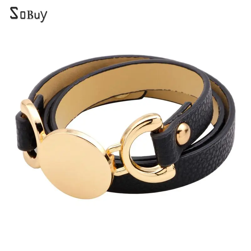 

Design Long Wrap Black Leather Bracelets Bangle Punk Metal Women Charm Bracelets Viking Boho Female Jewelry
