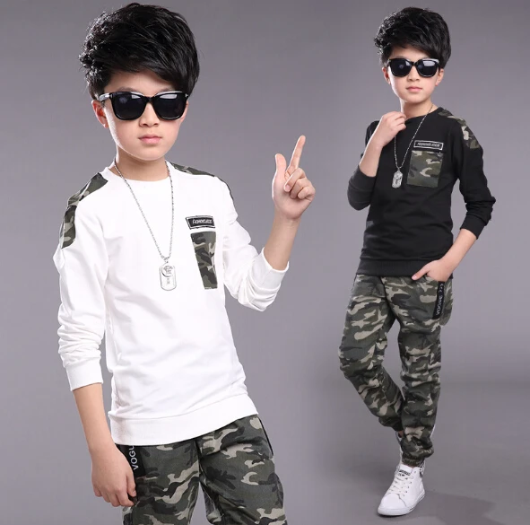 Online Conjuntos de ropa para niños trajes deportivos de camuflaje para niños chándales de primavera para niños 2019 ropa deportiva para niños adolescentes 4 6 8 9 10 12 años