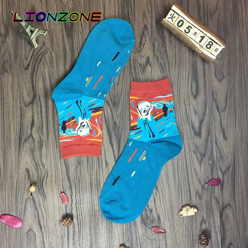 LIONZONE 4 пар/лот Ван Гог счастливые носки Для женщин хлопковые короткие забавный
