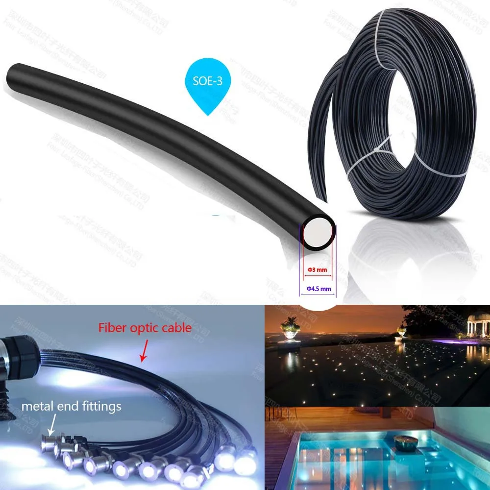 

3mm PMMA end glow emitting optical fibra optica cable optic fiber for swimming pool light ceiling sauna light