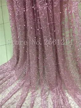 

new pattern African French Lace Fabric High Quality BZL-91415 African Tulle Lace Fabric with beads Glued glitter sequins