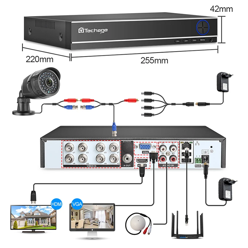 Techage 8CH 1080P CCTV System AHD DVR Kit 2MP IR Outdoor Waterproof Camera Home Security P2P Video
