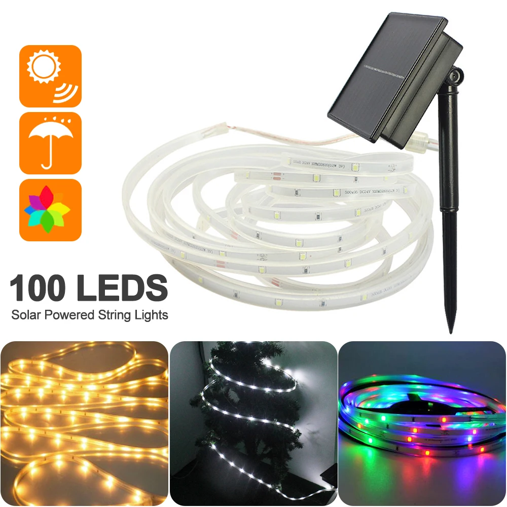 

100 LED Solar Powered String Light Outdoor Waterproof Silicone Solar Lawn Patio Landscape Lamp Festival Party Decoration Lights