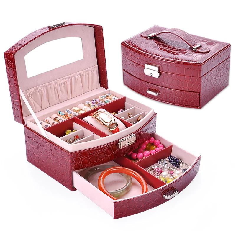 

B 2 Layers Fashion Jewellery Display Storage Packaging Case Organizer Gift Boxes 7 Colors PU Leather Watch Jewelry Box